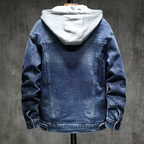 Veste en Jean à Capuche Homme Corbeau – Hoodie Denim Doublé Thermique, Capuche Amovible