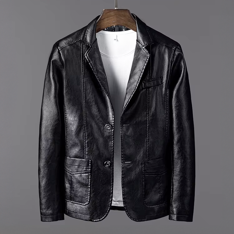 Blazer en Cuir Homme Hauteville – Veste de Costume en Cuir Fini Main, Coupe Rétro