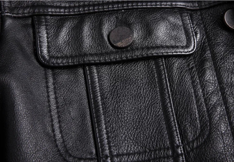 Veste en Cuir Boutonnée Homme Bastien – Blouson Cuir Véritable Vintage à 4 Poches