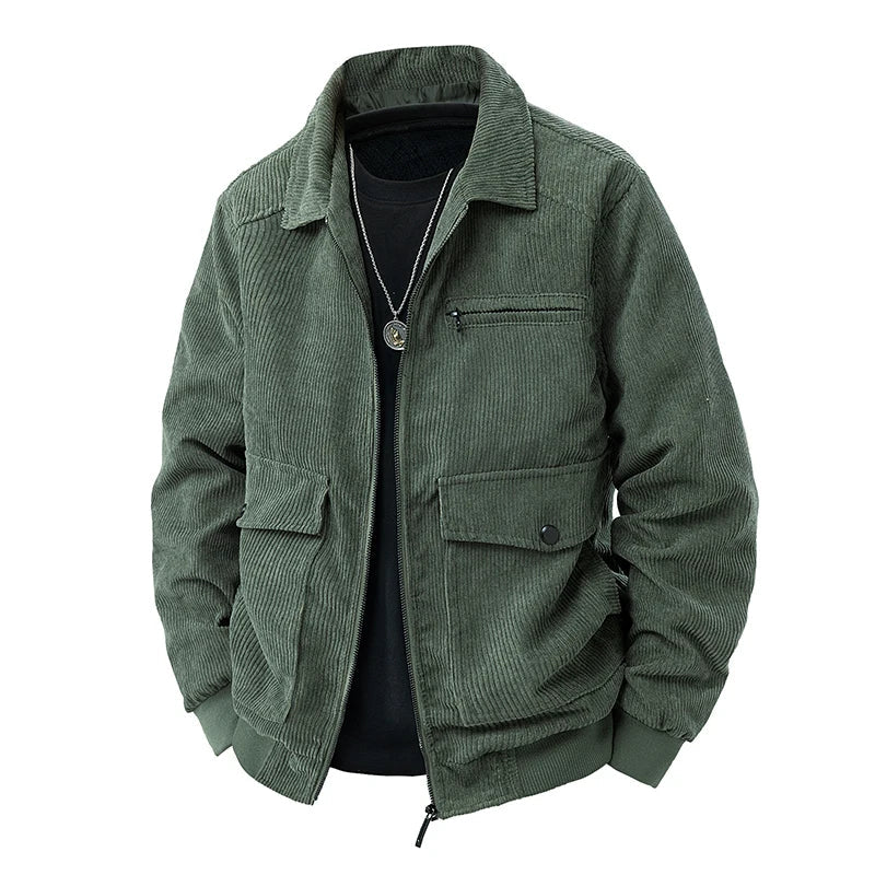 Veste en Velours Côtelé Homme Carnac – Veste Trucker Zippée Multi-Poches Style Rétro