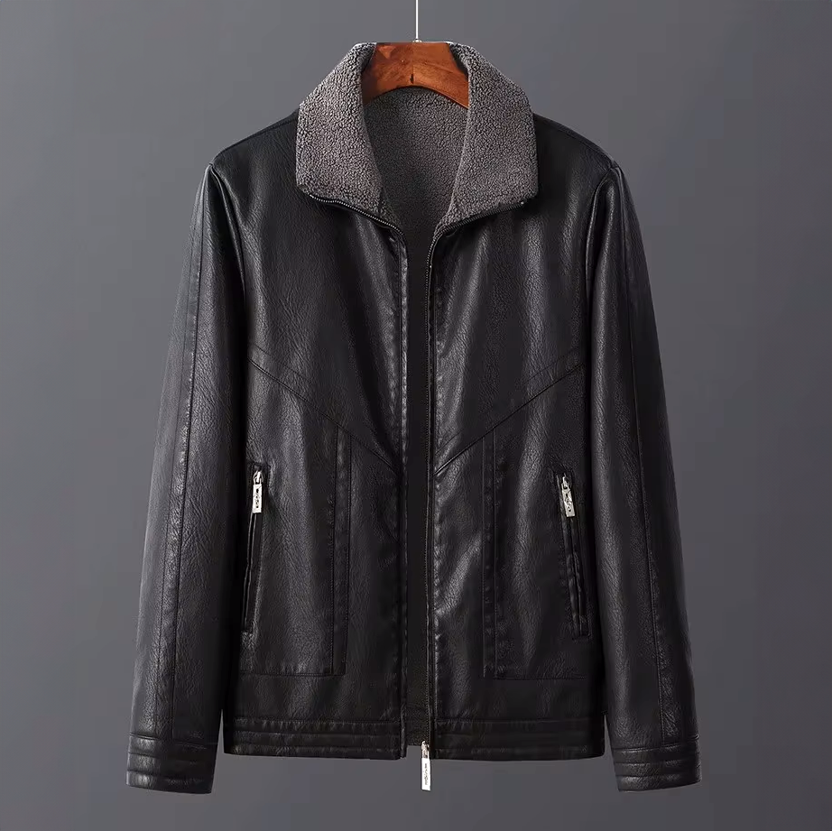 Blouson en Cuir Vintage Homme Baptiste – Veste Cuir Patinée Zippée avec Poches Chauffe-Mains