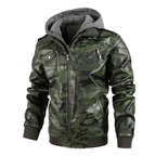 Blouson en Cuir Camouflage Homme Colombier – Veste Cuir Véritable Motif Camouflage Vintage à Capuche