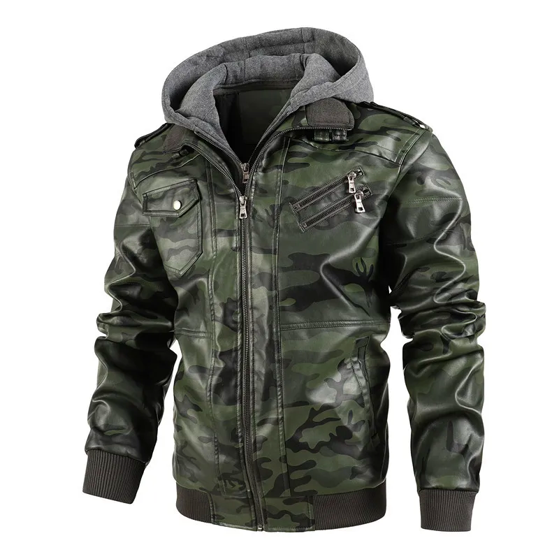 Blouson en Cuir Camouflage Homme Colombier – Veste Cuir Véritable Motif Camouflage Vintage à Capuche