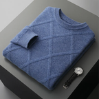 Pull en Cachemire Homme Cassis – Pull Col Rond Maille Losange, Doux et Chaud