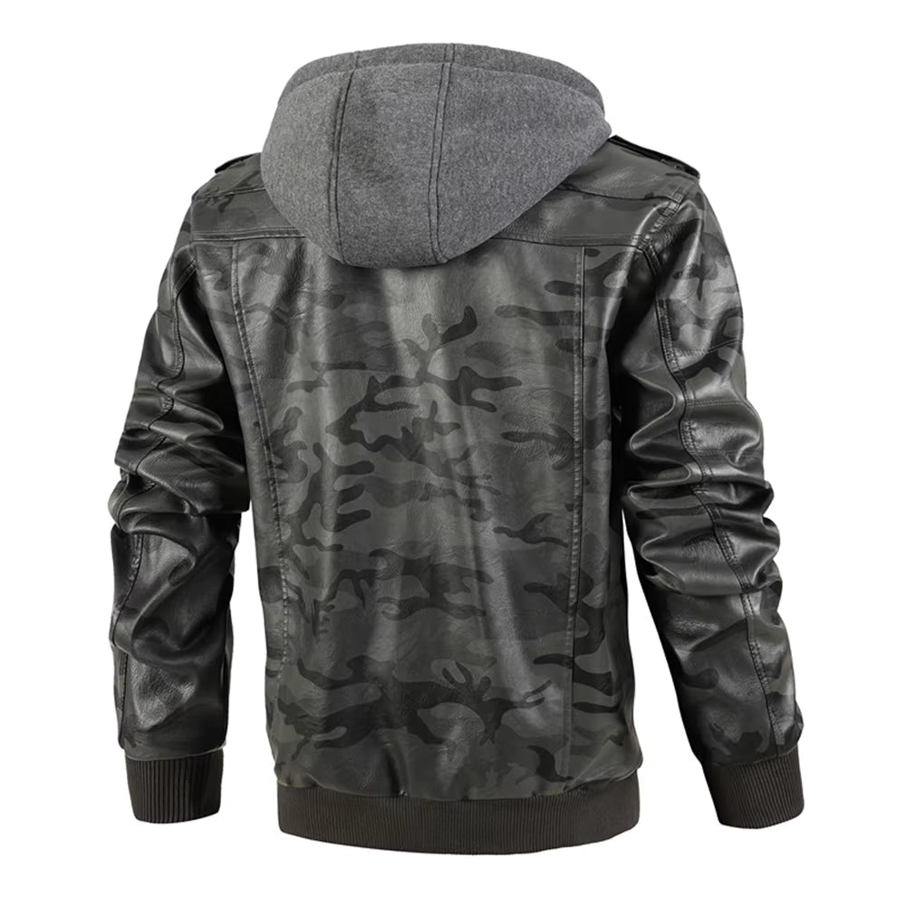 Blouson en Cuir Camouflage Homme Colombier – Veste Cuir Véritable Motif Camouflage Vintage à Capuche