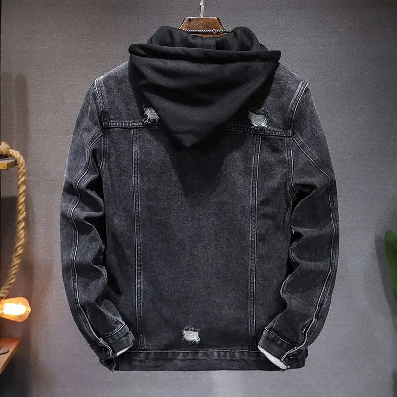Veste en Jean à Capuche Homme Vauban – Hoodie Denim Déchiré Vintage Boutonné
