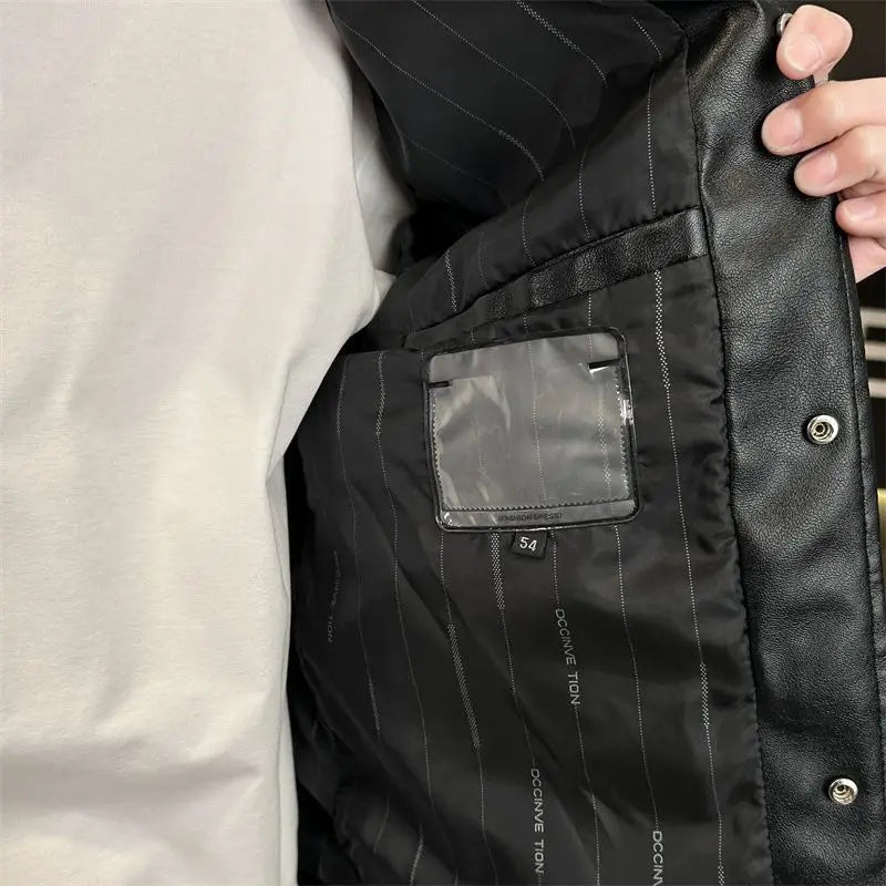 Blouson en Cuir Vintage Homme Rochefort – Veste Cuir Patinée à Pressions et Poches à Rabat