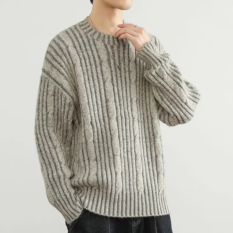 Pull Torsadé en Laine Homme Mont-Blanc – Pull Épais Maille Torsadée Col Rond