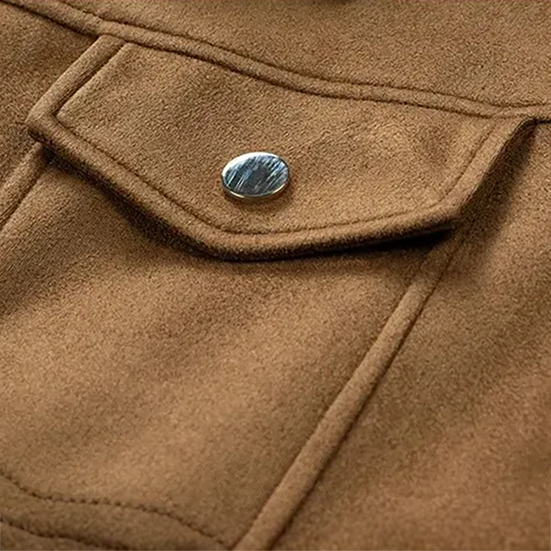 Veste en Daim Homme Orléans – Blouson Suède Structuré à Pressions et Poches Poitrine