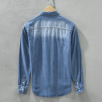 Chemise en Jean Délavé Homme Barthélemy – Chemise Manches Longues à Boutons Pression Nacrés