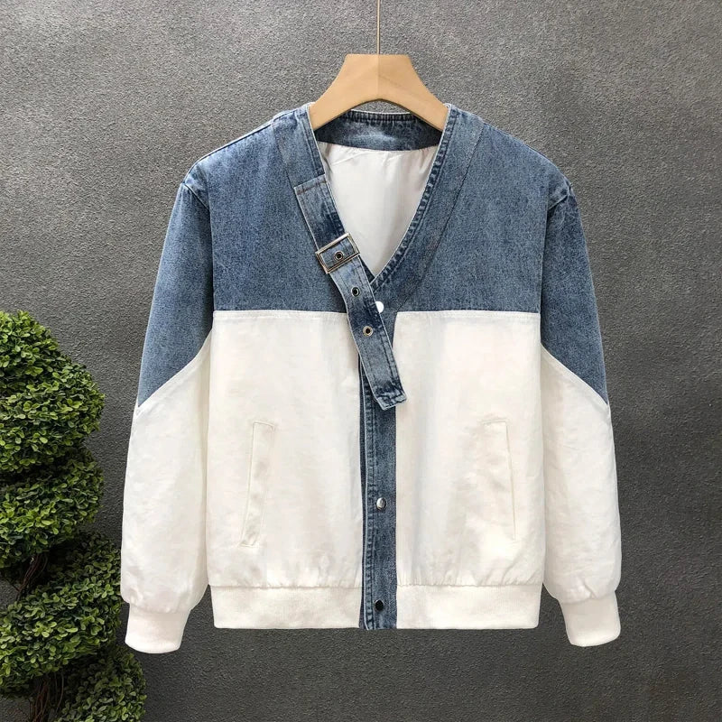 Veste Vintage Homme Étretat – Blouson en Coton à Pressions et Finitions Denim