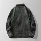 Veste en Daim Italien Homme Belleville – Blouson Suède Rétro à Col Boutonné et Poches Zippées