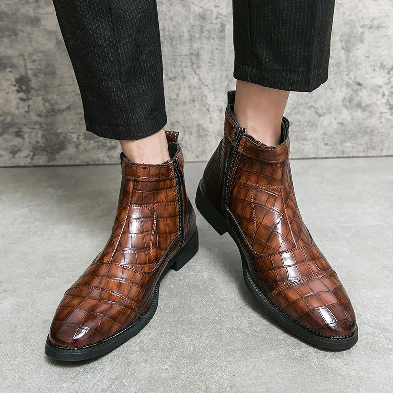 Bottes Homme Gascogne – Bottines Effet Croco à Sangles et Boucles, Semelle Antidérapante