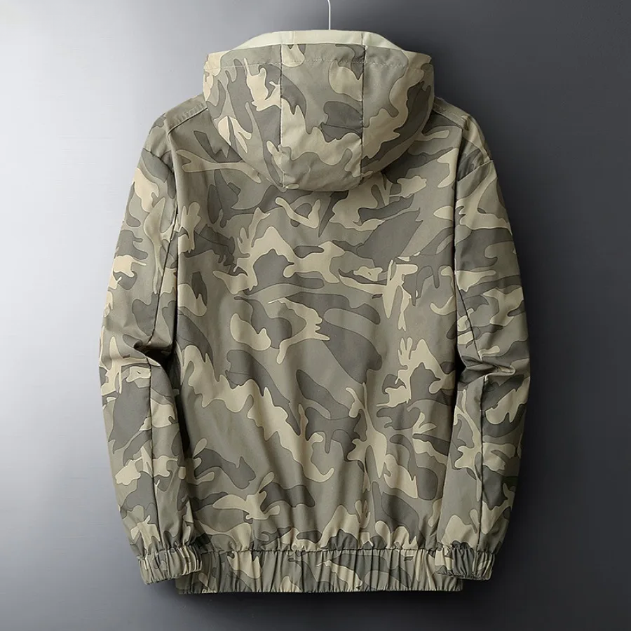 Veste Camouflage Homme Royan – Blouson Coupe-Vent Déperlant à Capuche Style Camouflage Années 70