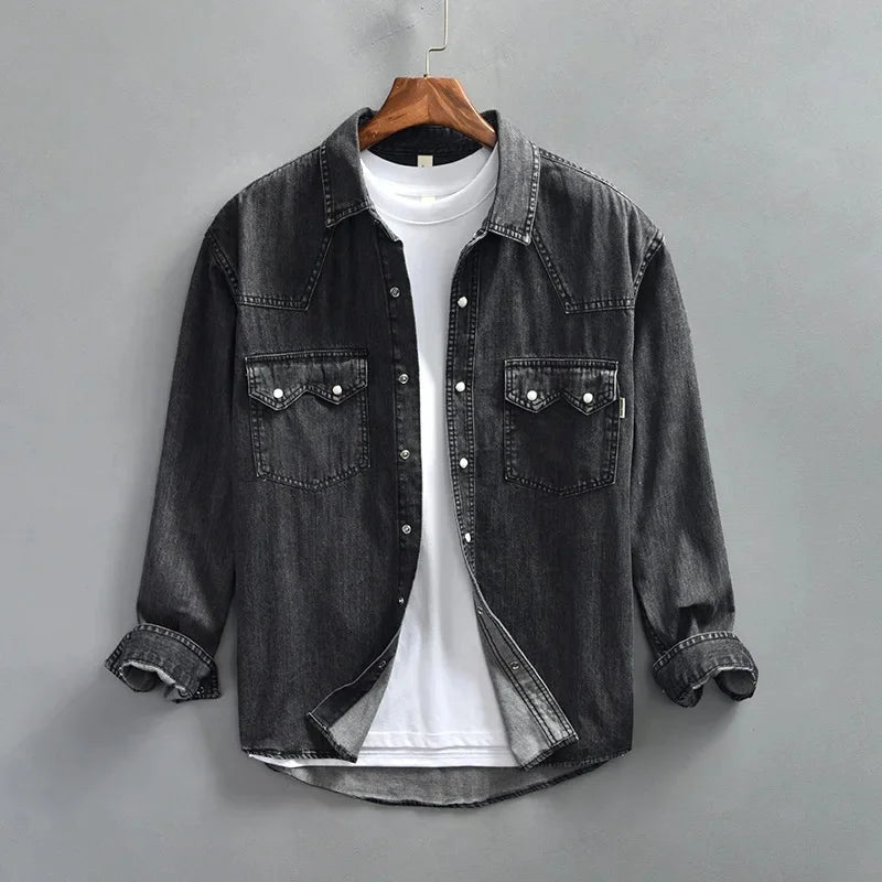 Chemise Western en Jean Homme Camargue – Chemise Denim Manches Longues à Pressions Nacrées
