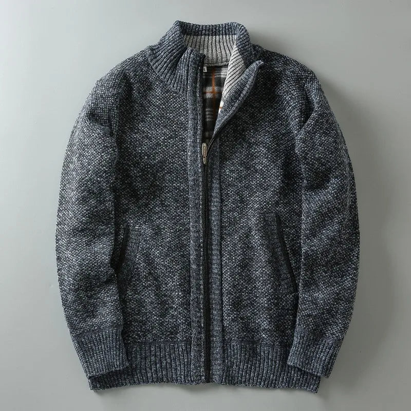 Veste Zippée Homme Cordes – Blouson en Coton Brossé Chaud à Finitions Contrastées