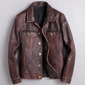Veste en Cuir Boutonnée Homme Bastien – Blouson Cuir Véritable Vintage à 4 Poches
