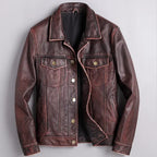 Veste en Cuir Boutonnée Homme Bastien – Blouson Cuir Véritable Vintage à 4 Poches
