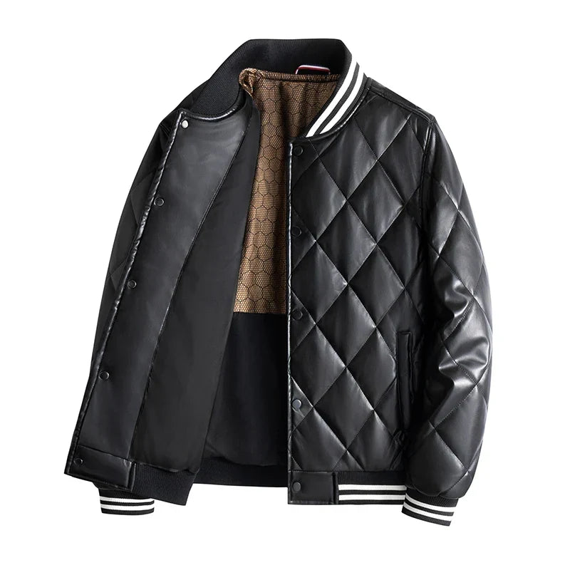 Blouson en Cuir Pleine Fleur Homme Clément – Veste Cuir Matelassée Vintage à Boutons Pression