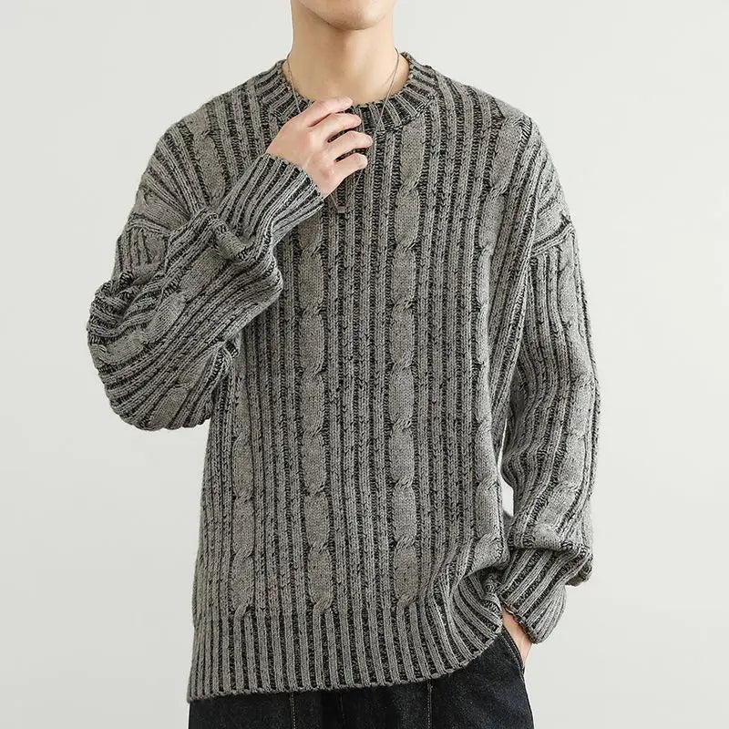 Pull Torsadé en Laine Homme Mont-Blanc – Pull Épais Maille Torsadée Col Rond