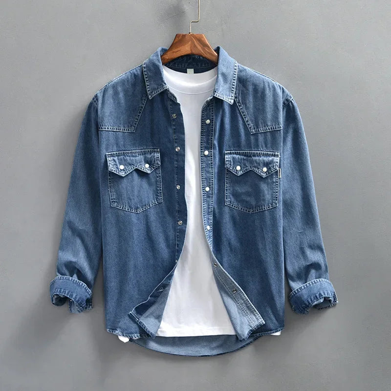 Chemise Western en Jean Homme Camargue – Chemise Denim Manches Longues à Pressions Nacrées