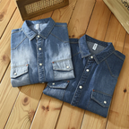 Chemise en Jean Délavé Homme Barthélemy – Chemise Manches Longues à Boutons Pression Nacrés