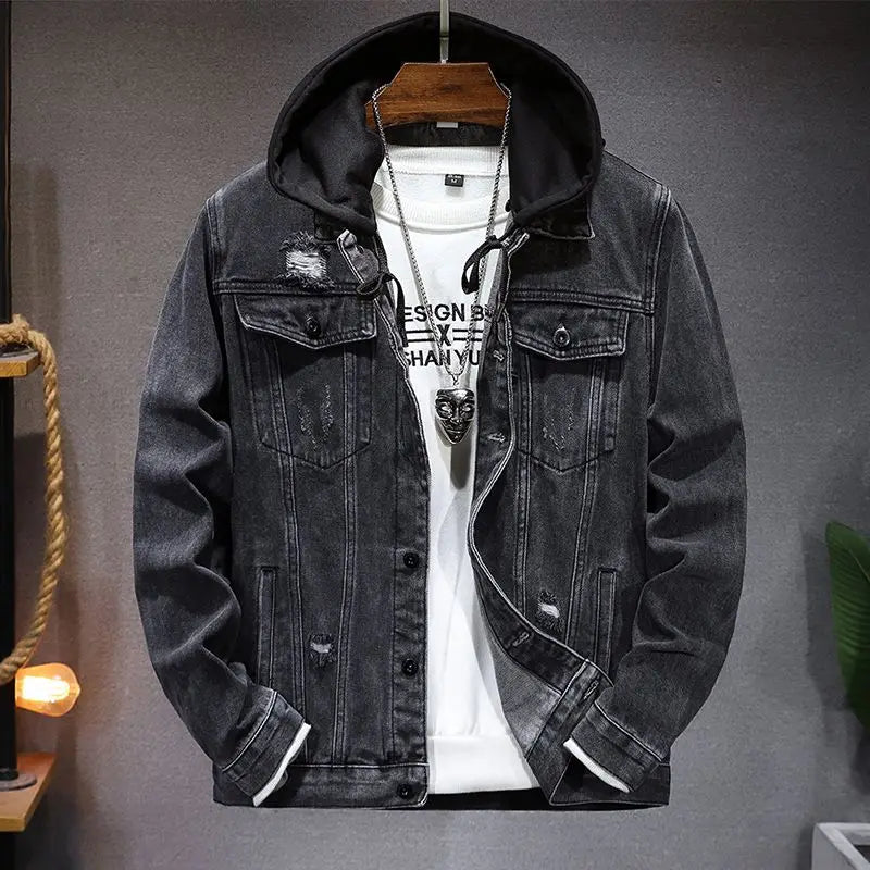 Veste en Jean à Capuche Homme Vauban – Hoodie Denim Déchiré Vintage Boutonné