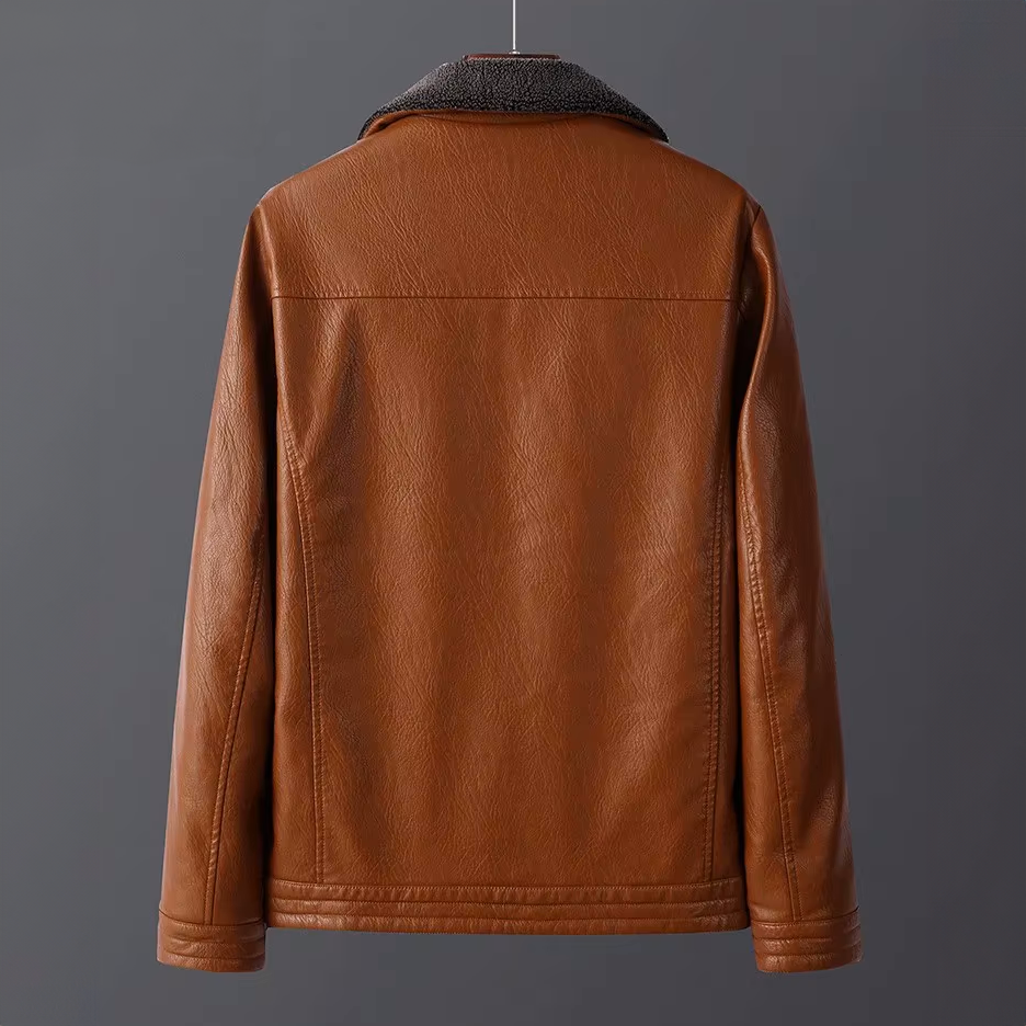 Blouson en Cuir Vintage Homme Baptiste – Veste Cuir Patinée Zippée avec Poches Chauffe-Mains