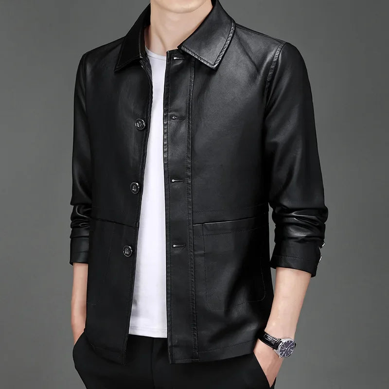 Veste en Simili Cuir Homme Cannes – Blouson Boutonné Style Italien Années 60, Finition Mate