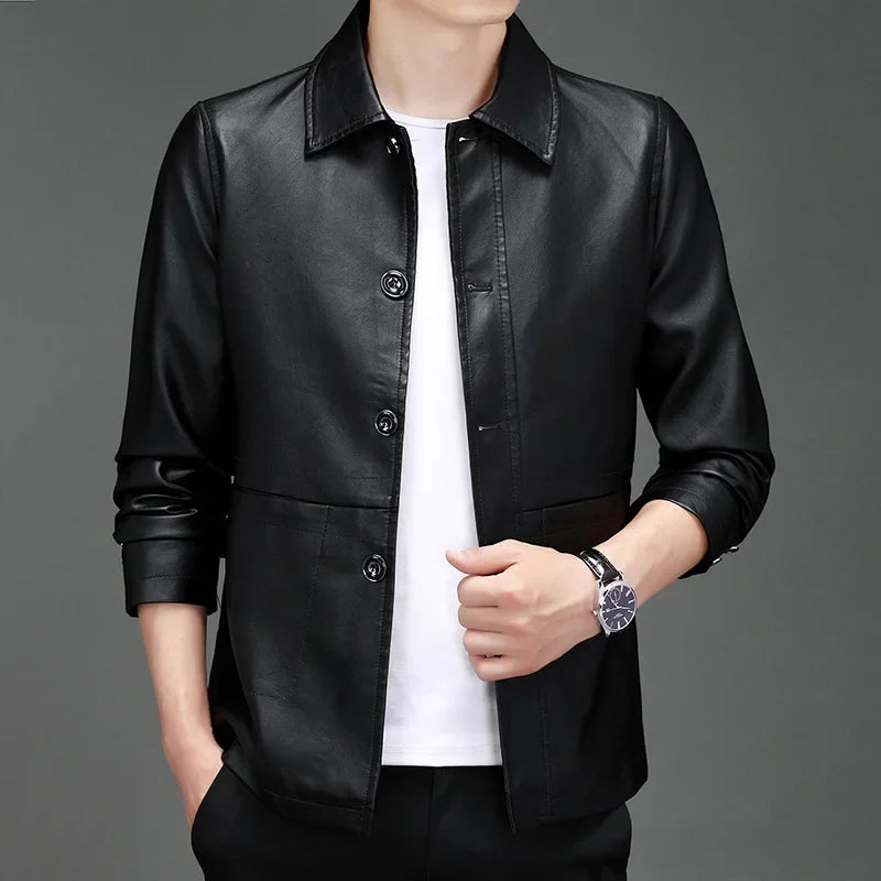 Veste en Simili Cuir Homme Cannes – Blouson Boutonné Style Italien Années 60, Finition Mate