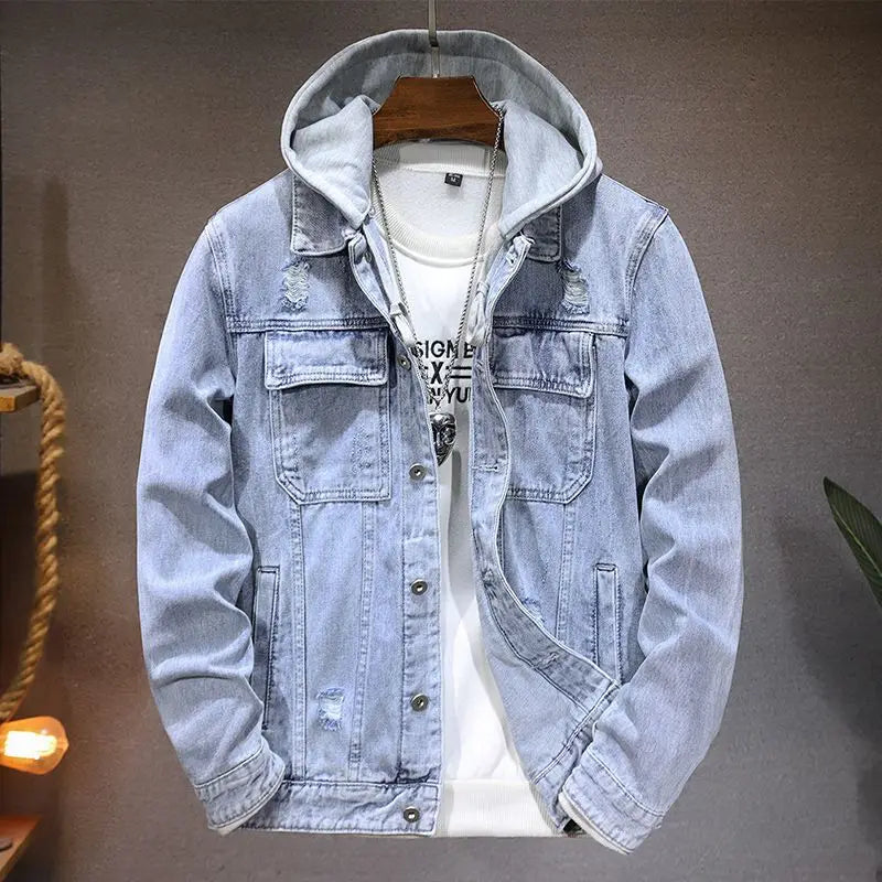 Veste en Jean à Capuche Homme Vauban – Hoodie Denim Déchiré Vintage Boutonné