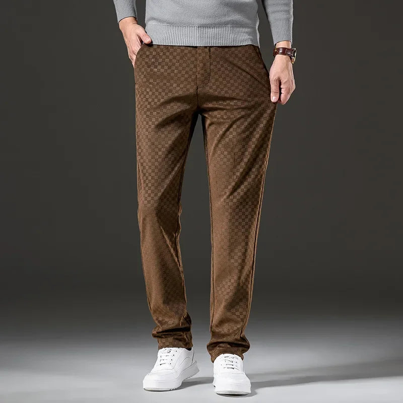 Pantalon à Carreaux Homme Honfleur – Pantalon en Velours Côtelé Rétro à Taille Élastique et Passants