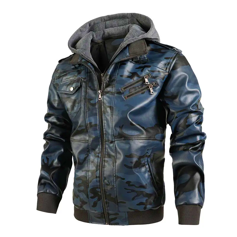 Blouson en Cuir Camouflage Homme Colombier – Veste Cuir Véritable Motif Camouflage Vintage à Capuche