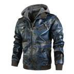 Blouson en Cuir Camouflage Homme Colombier – Veste Cuir Véritable Motif Camouflage Vintage à Capuche
