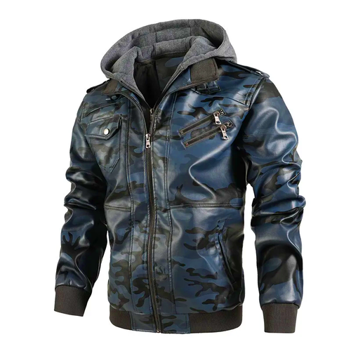 Blouson en Cuir Camouflage Homme Colombier – Veste Cuir Véritable Motif Camouflage Vintage à Capuche
