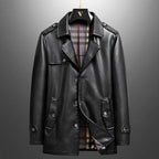 Manteau Long en Cuir Homme Beaumont – Pardessus Vintage à Épaulettes et Doublure Isolante