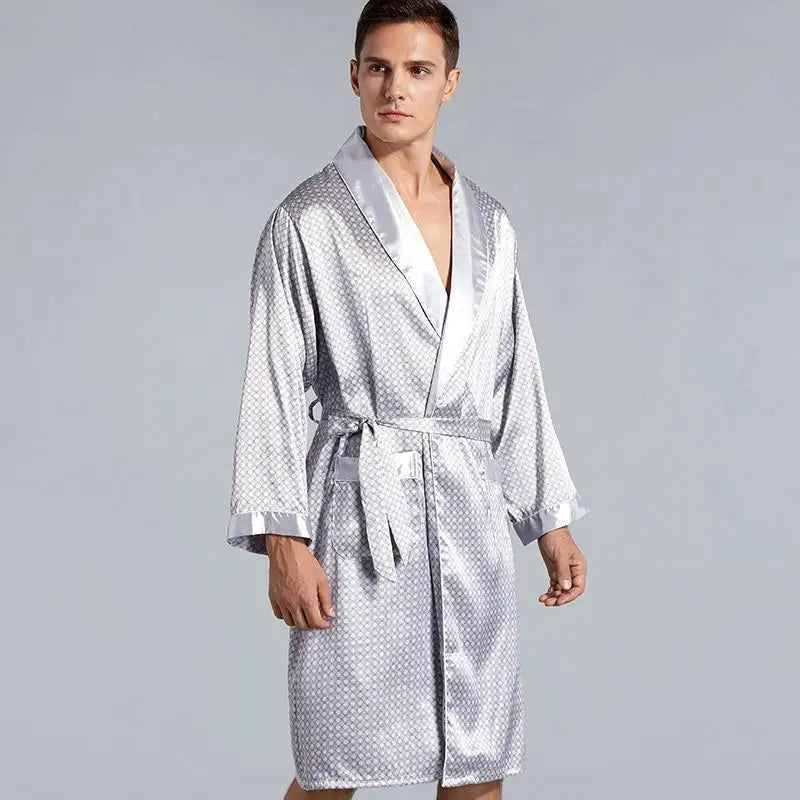 Peignoir de Chambre Homme Valmont – Robe de Chambre Satinée Motif Baroque avec Ceinture