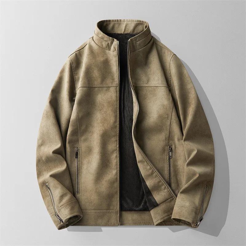 Veste en Daim Italien Homme Kerlouan – Blouson Suède Rétro à Poches et Poignets Zippés
