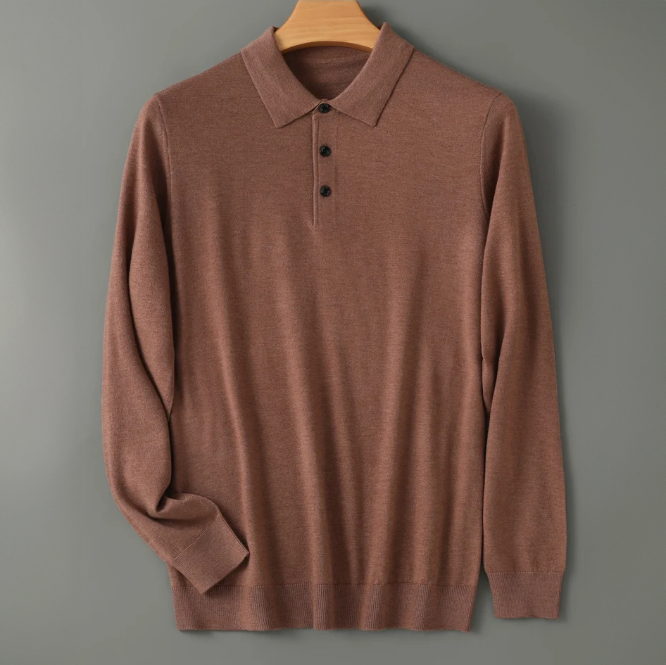 Polo Manches Longues en Laine Homme Bréhat – Polo Maille Chaud et Extensible