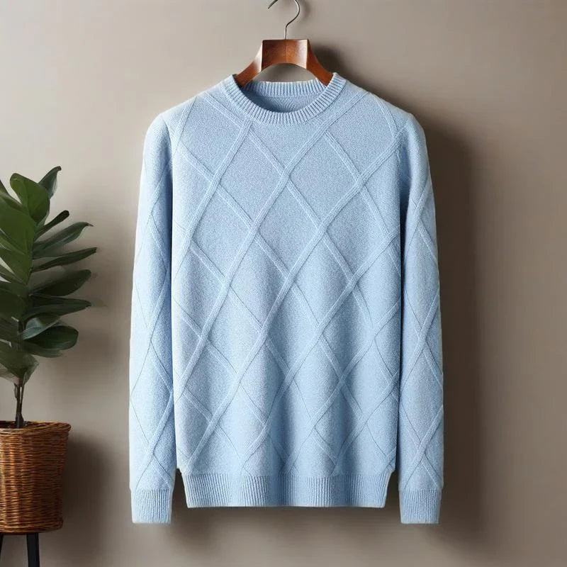 Pull en Cachemire Homme Cassis – Pull Col Rond Maille Losange, Doux et Chaud