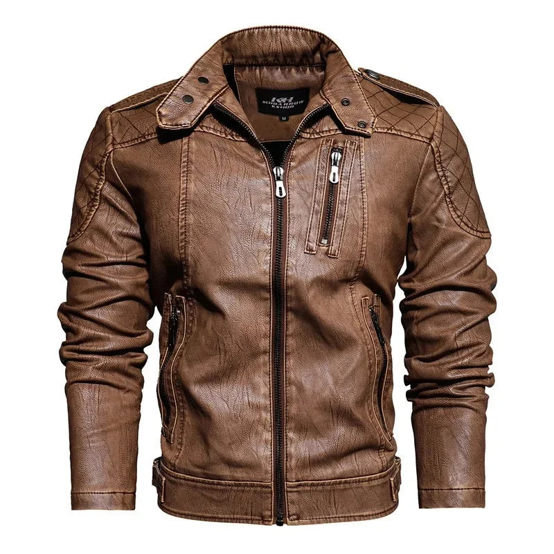 Blouson en Cuir Vintage Homme Morlaix – Veste Cuir Véritable Doublée Laine à Poches Zippées