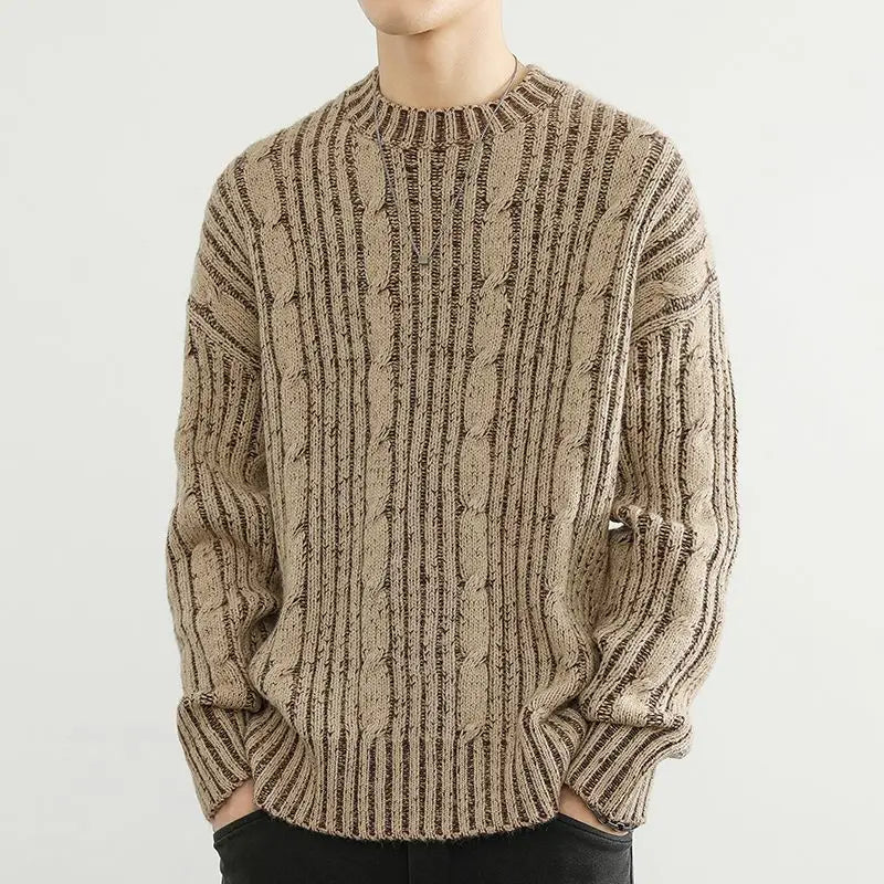 Pull Torsadé en Laine Homme Mont-Blanc – Pull Épais Maille Torsadée Col Rond