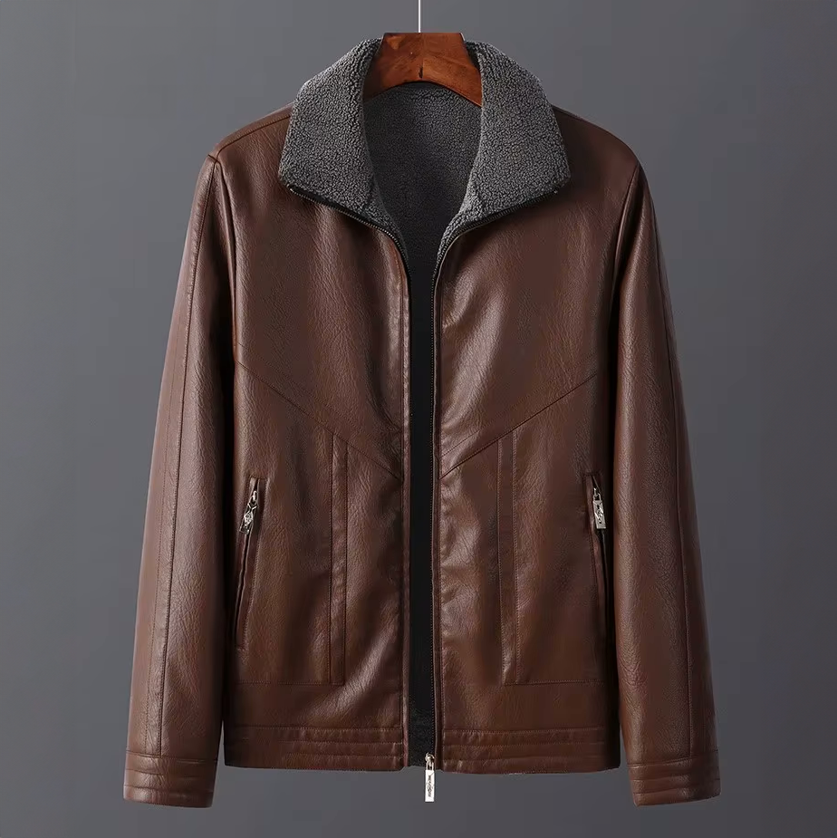 Blouson en Cuir Vintage Homme Baptiste – Veste Cuir Patinée Zippée avec Poches Chauffe-Mains
