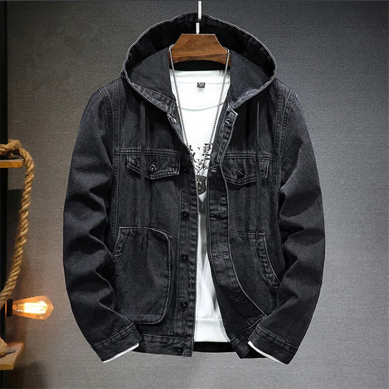 Veste en Jean à Capuche Homme Rambouillet – Hoodie Denim Délavé Boutonné à Capuche Oversize