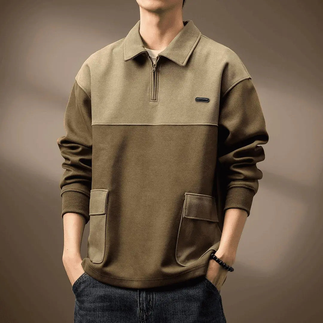 Pull Demi-Zip Homme Cévennes – Sweat Col Camionneur Bicolore à Poches à Rabat