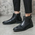 Bottes Homme Gascogne – Bottines Effet Croco à Sangles et Boucles, Semelle Antidérapante
