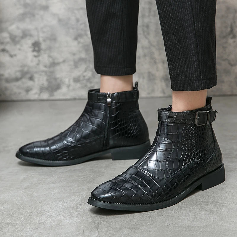 Bottes Homme Gascogne – Bottines Effet Croco à Sangles et Boucles, Semelle Antidérapante