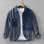 Chemise en Jean Patchwork Homme Martigues – Chemise Denim Rayée à Pressions Manches Longues