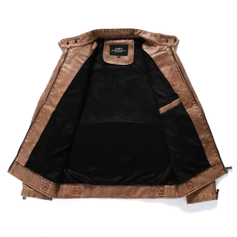 Blouson en Cuir Vintage Homme Morlaix – Veste Cuir Véritable Doublée Laine à Poches Zippées