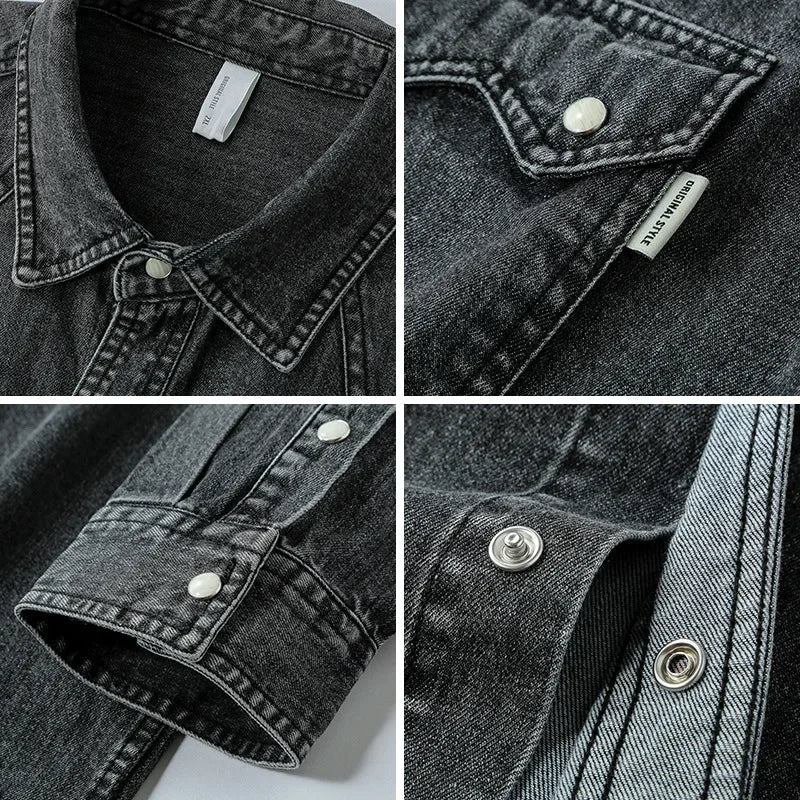 Chemise Western en Jean Homme Camargue – Chemise Denim Manches Longues à Pressions Nacrées